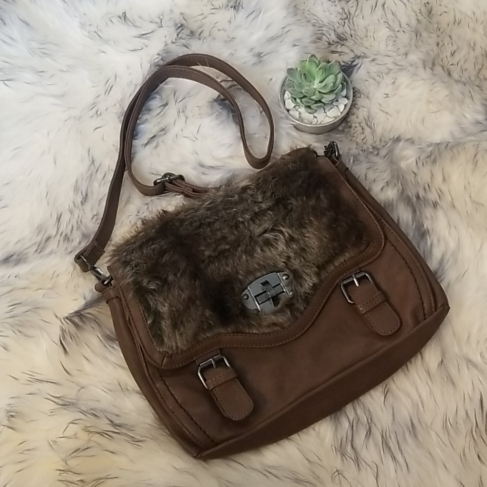 "Faux Fur Elegance: V Couture by Kooba Lecce Crossbody Bag"
